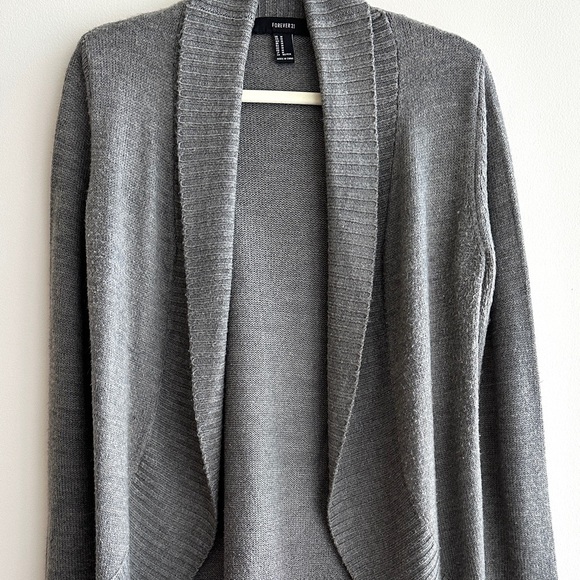 Forever 21 Grey Cozy Knit Cardigan, Open Front Comfy Sweater, Size Medium - Picture 2 of 16